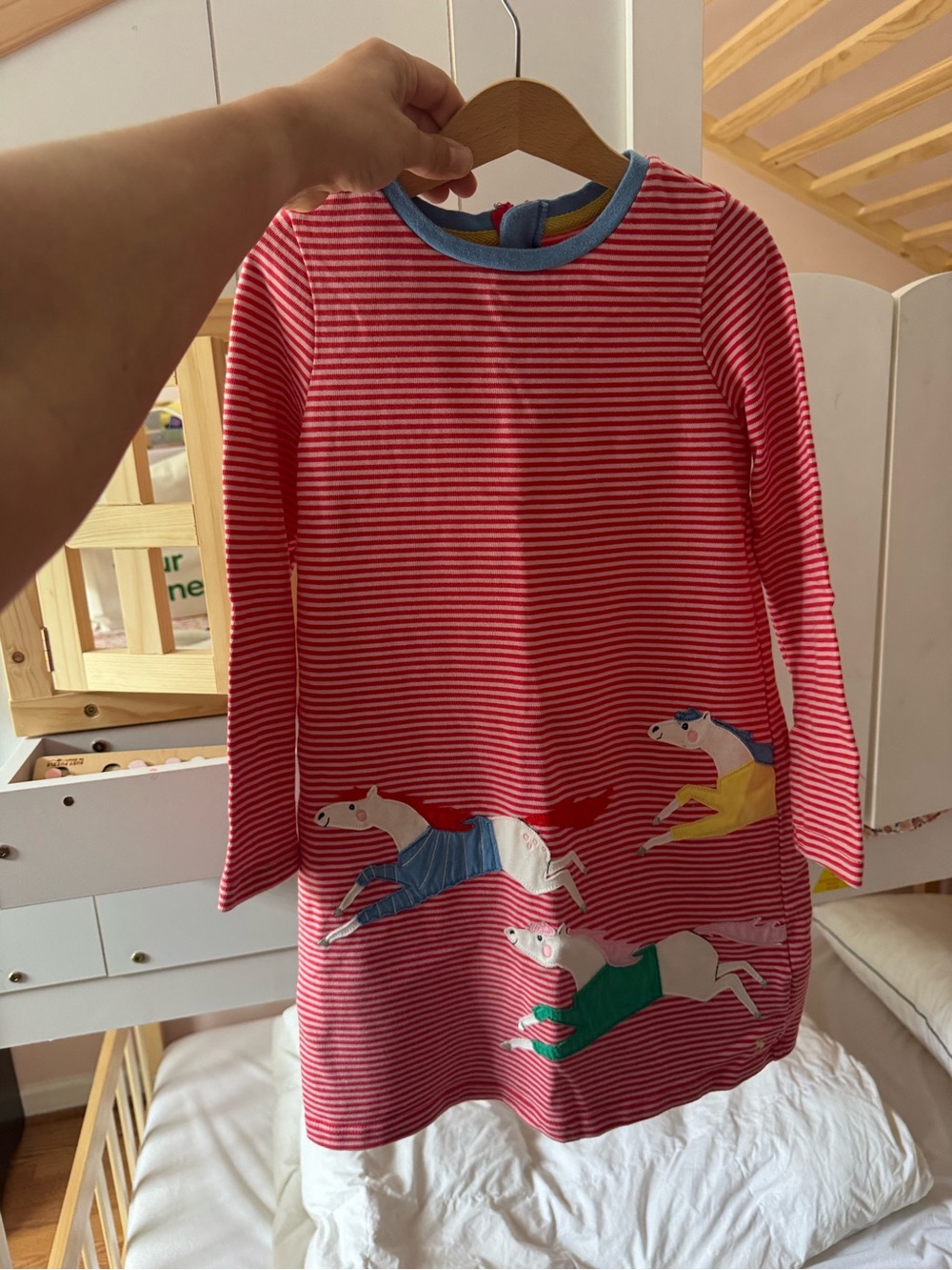 Joules Pink and White Striped Dress with Pony Appliqués